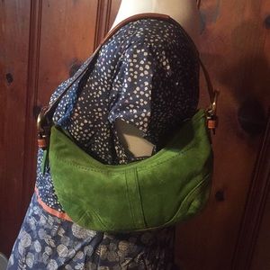 Small Green Suede Leather Coach Hobo Bag